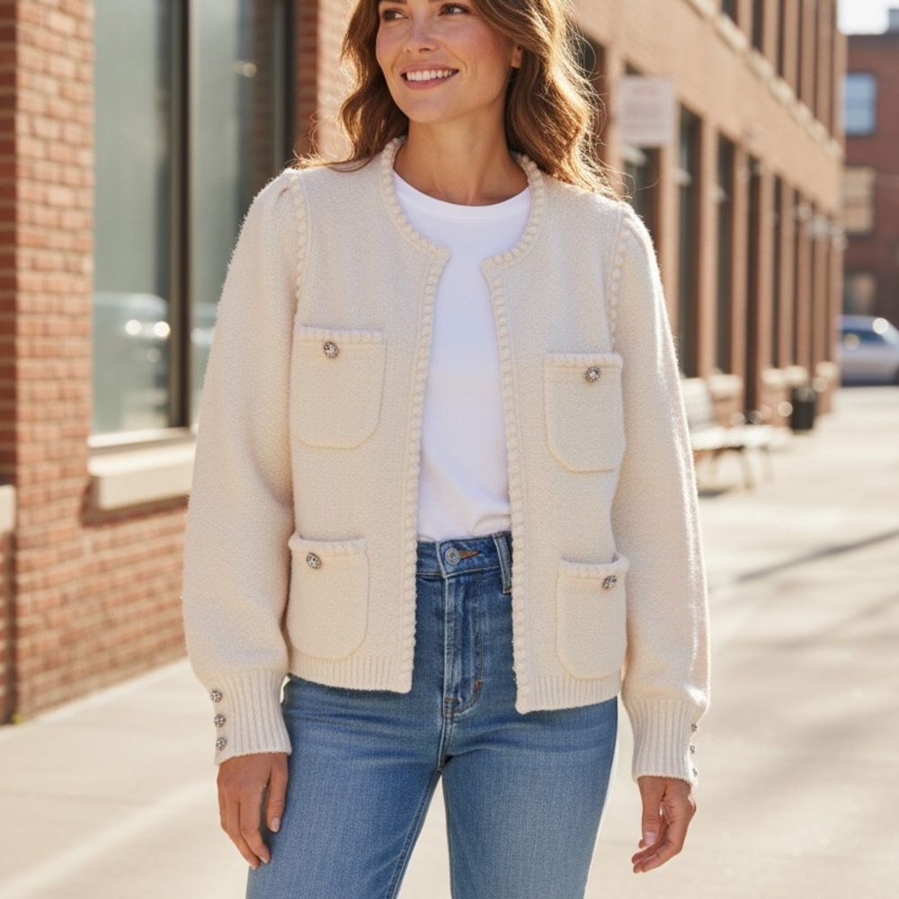 J. Crew Cream Textured Knit Cardigan